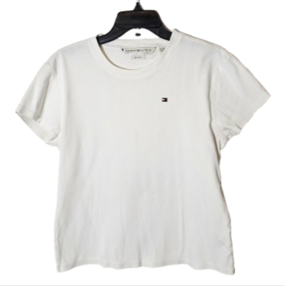 Tommy Hilfiger White Slim Fitted Y2K Short Sleeve Tee Women's XL - Picture 1 of 8